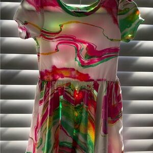 Dot Dot Smile Pink and Green Swirl Dress